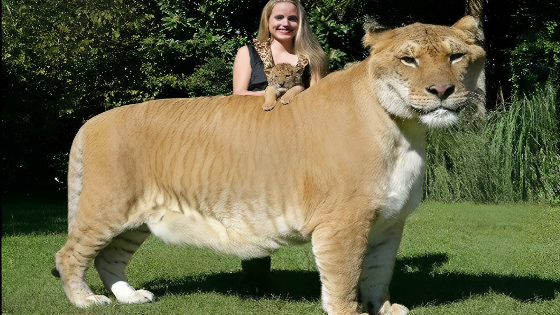 O maior felino vivo do mundo tem 418 kg, três metros de comprimento e come 13,6 kg de carne por dia, e o ligre Hércules só existe porque a genética híbrida entre leão e tigresa suprimiu os dois genes que normalmente impediriam qualquer felino de crescer além de 300 kg