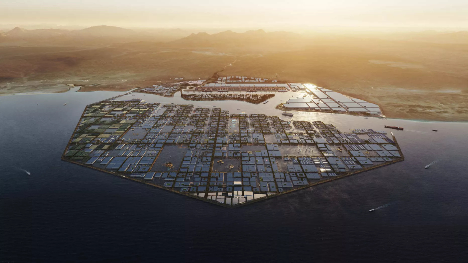 Arábia Saudita ergue em Oxagon uma usina de hidrogênio verde de US$ 8,4 bilhões com 4 GW de energia solar e eólica, 5,6 milhões de painéis solares e capacidade para produzir 600 toneladas por dia, transformando o deserto em uma das maiores fábricas de combustível limpo do planeta