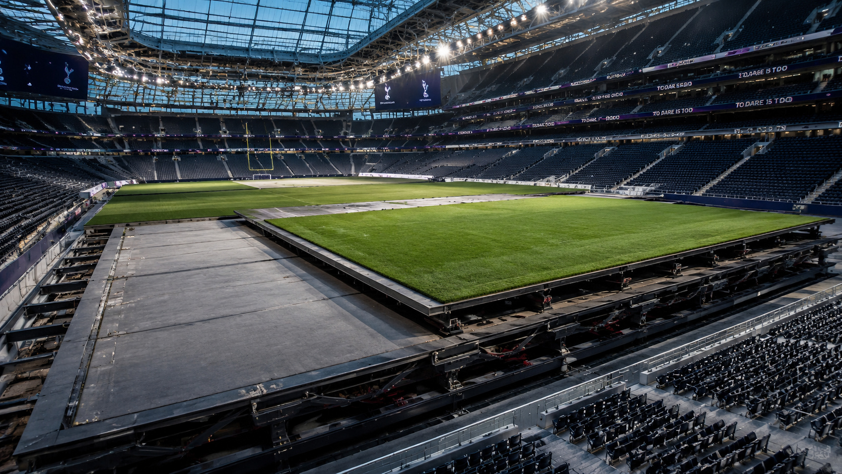 o Tottenham em Londres transforma um gramado natural de 9 mil toneladas em arena de NFL em apenas 25 minutos com tecnologia inédita