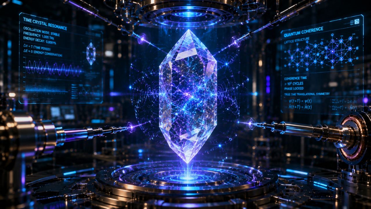 Pesquisadores da Universidade do Colorado criaram um cristal do tempo observável a olho nu usando cristais líquidos e luz azul. O material repete padrões de forma autossustentável e pode ser usado em sistemas de segurança como cédulas e documentos oficiais.