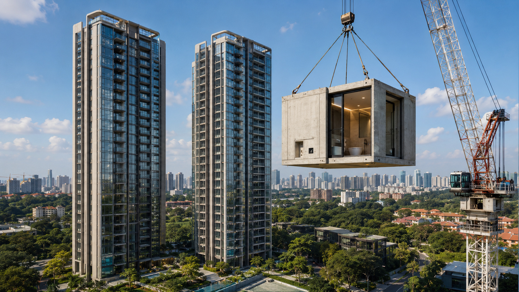 prédio que parece ter sido montado como brinquedo gigante em Singapura usou 1.866 módulos de concreto