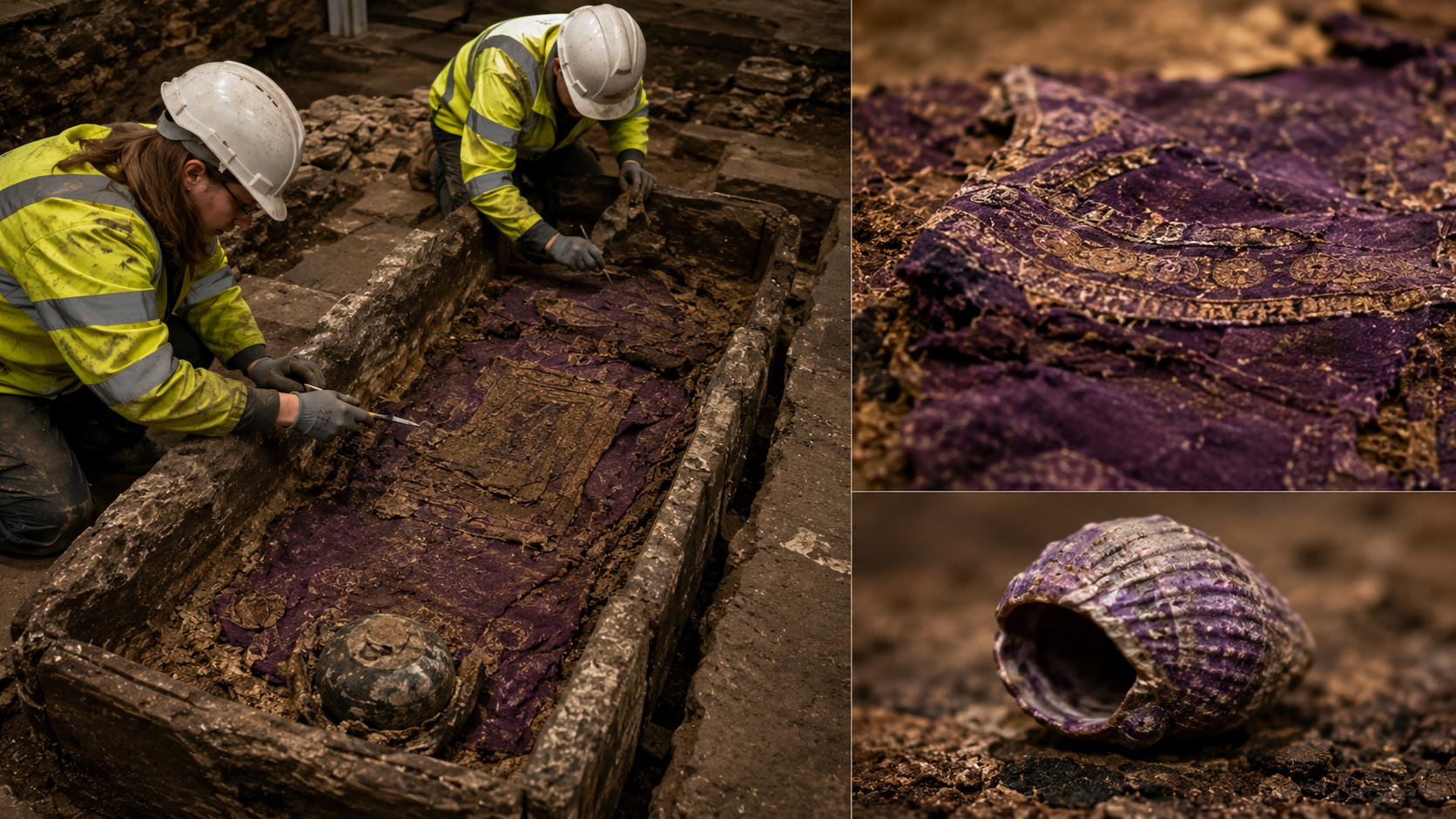 Pigmento mais caro que ouro aparece em caixões romanos na Inglaterra: arqueólogos encontram púrpura tíria em tecidos funerários de 1.700 anos e revelam luxo imperial enterrado em York sob marcas químicas invisíveis ao olho humano