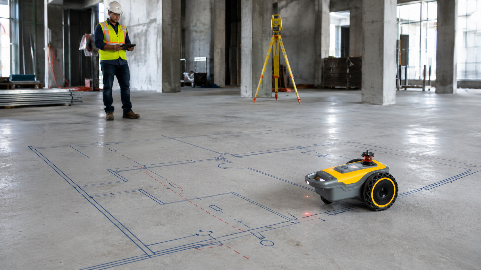 Robô FieldPrinter imprime plantas no piso, faz layout até 10x mais rápido e promete reduzir erros de obra com BIM.