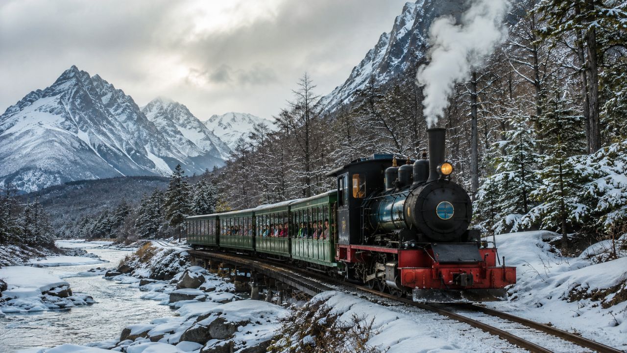 O Trem do Fim do Mundo fica em Ushuaia, na Argentina, e mistura história de presídio com paisagens deslumbrantes da Patagônia.