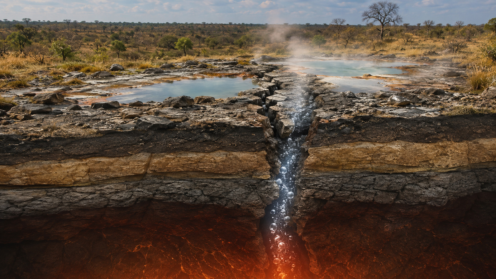 gás raro escapou por fontes termais e expôs um possível caminho direto entre a superfície e o manto da Terra