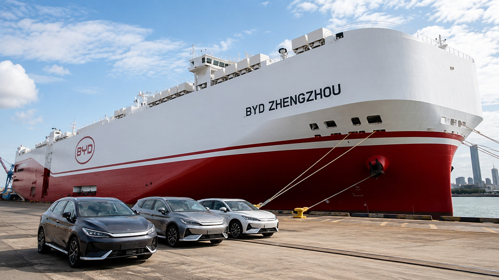 Navio gigantesco sai da China, cruza até a Austrália em 10 dias com 4.809 carros da BYD a bordo e atraca em Melbourne no maior carregamento de elétricos já enviado ao país
