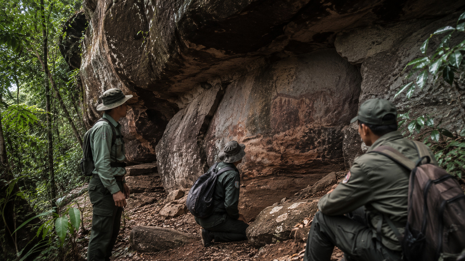 Guardas florestais patrulhavam uma área remota da Tailândia quando encontraram uma caverna desconhecida com arte rupestre pré-histórica, sinais de ocupação humana e petróglifos de cerca de 2.000 anos nunca vistos na região