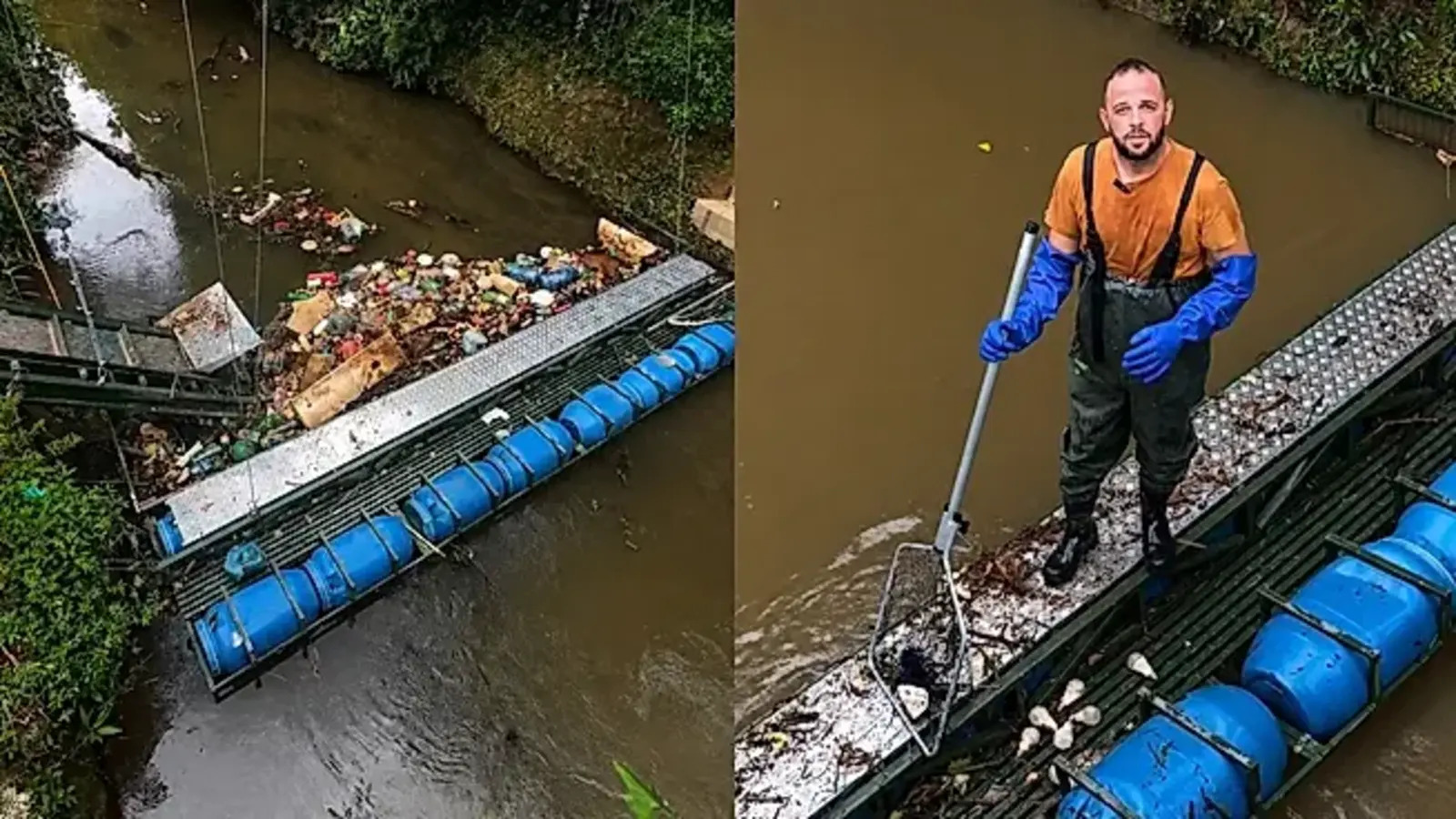 Homem cria ideia inovadora e retira toneladas de lixo do rio