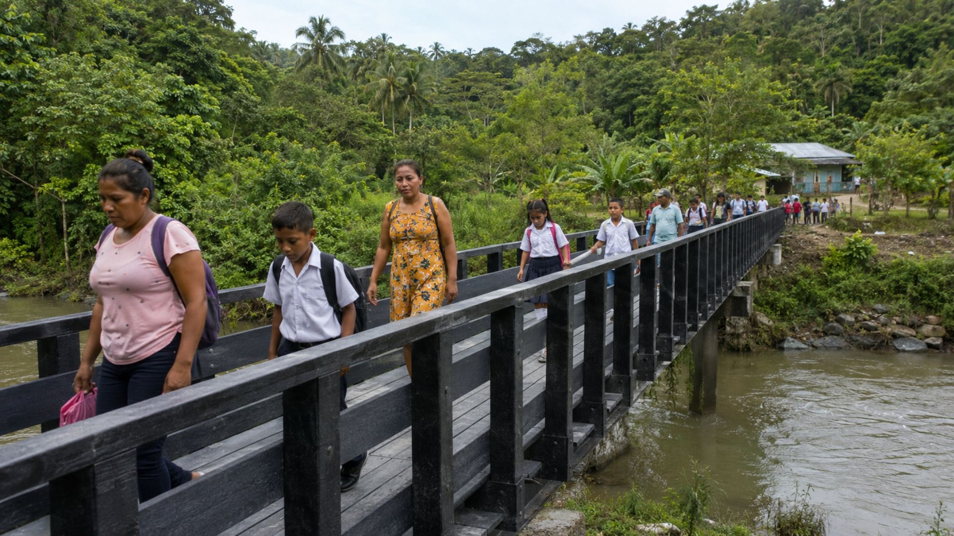 Na bacia do Canal do Panamá, uma ponte de plástico reciclado de 81 m feita de madeira plástica da Botellas de Amor liga quatro comunidades isoladas.