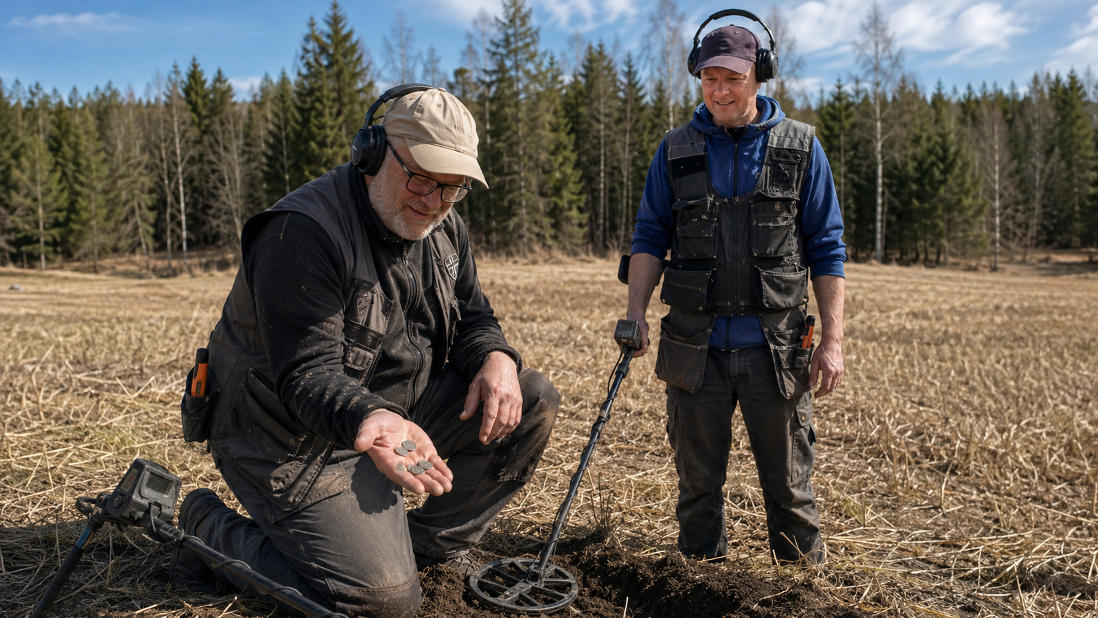 Dois entusiastas com detectores de metal descobrem o maior tesouro viking de moedas da história da Noruega, com 2.970 peças de prata enterradas por volta de 1047