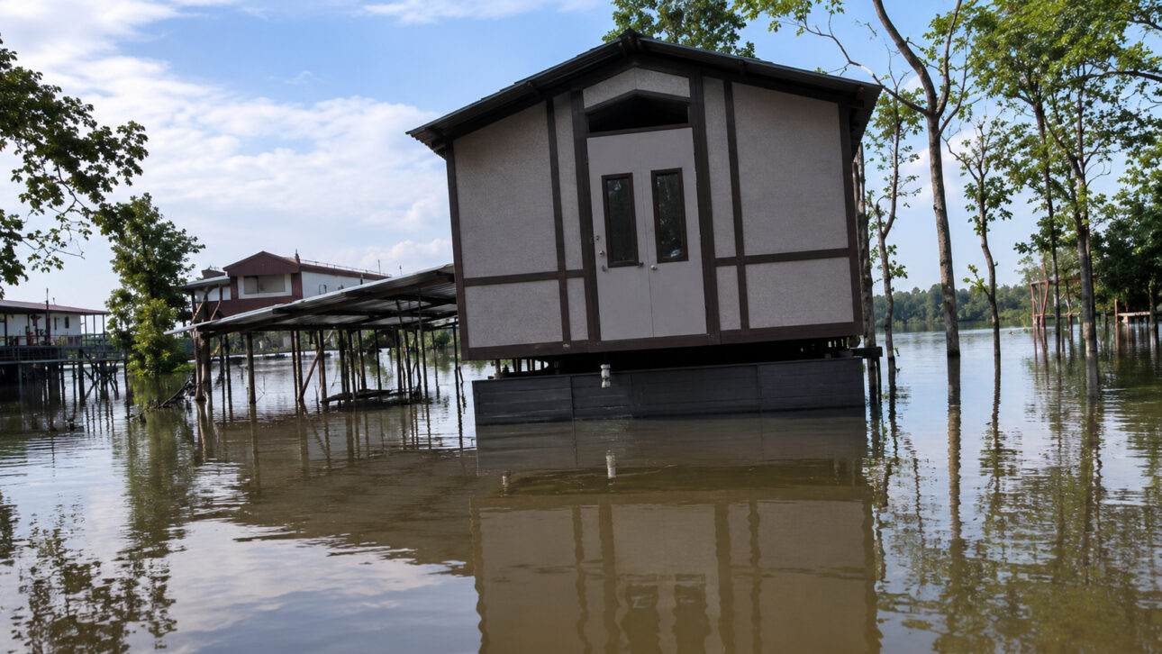 A construção passa a ter uma base capaz de acompanhar a subida do nível da enchente em condições específicas.