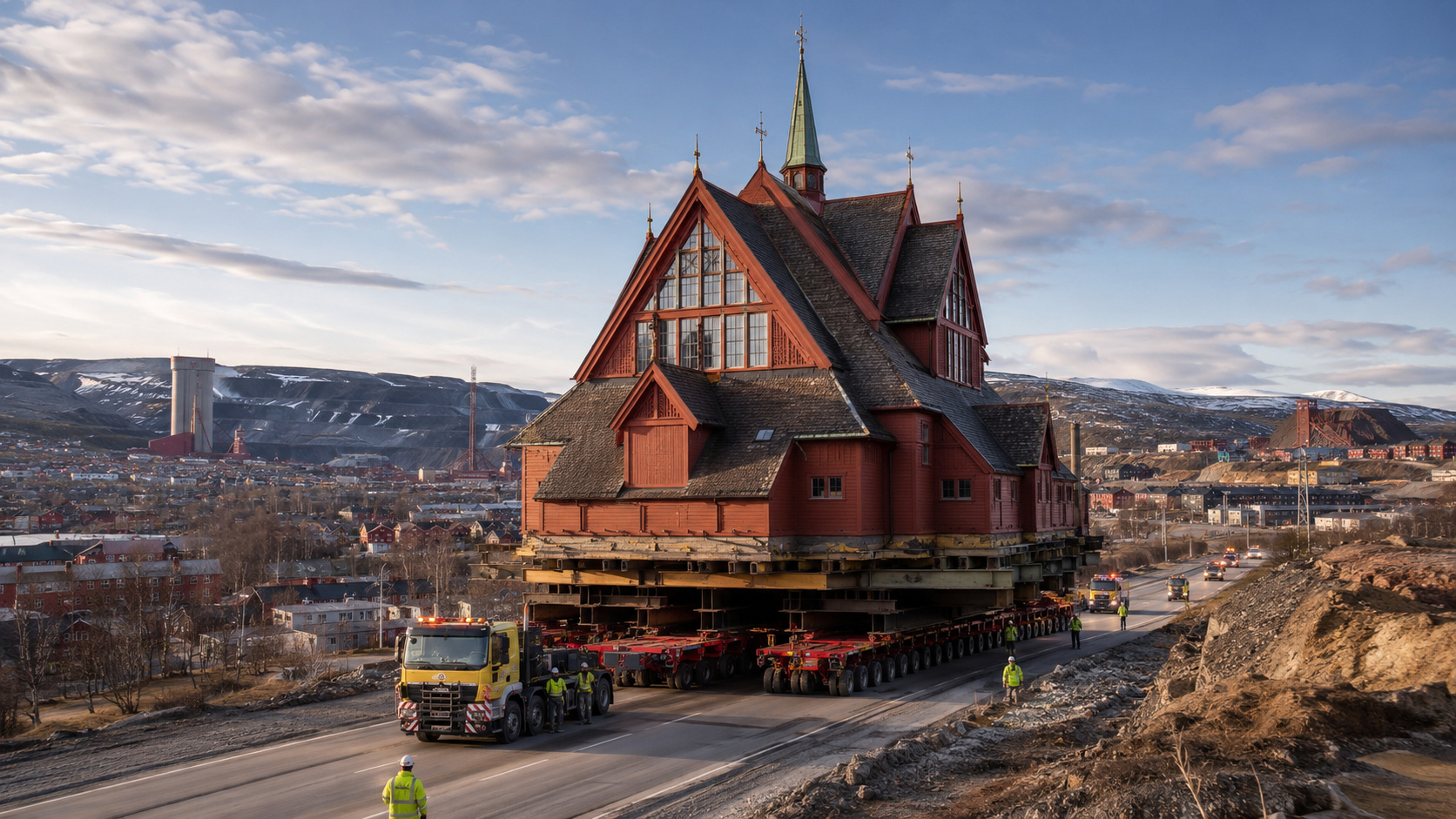 A igreja de madeira de Kiruna percorreu 5 km para fugir da subsidência