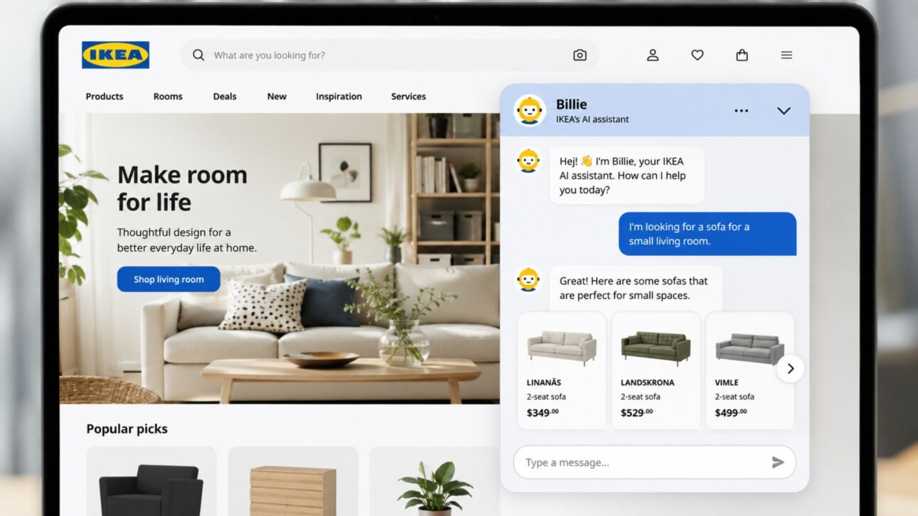 IKEA usou o chatbot Billie e a inteligência artificial no atendimento, mas em vez de demitir fez a requalificação de 8.500 atendentes em consultores de design.
