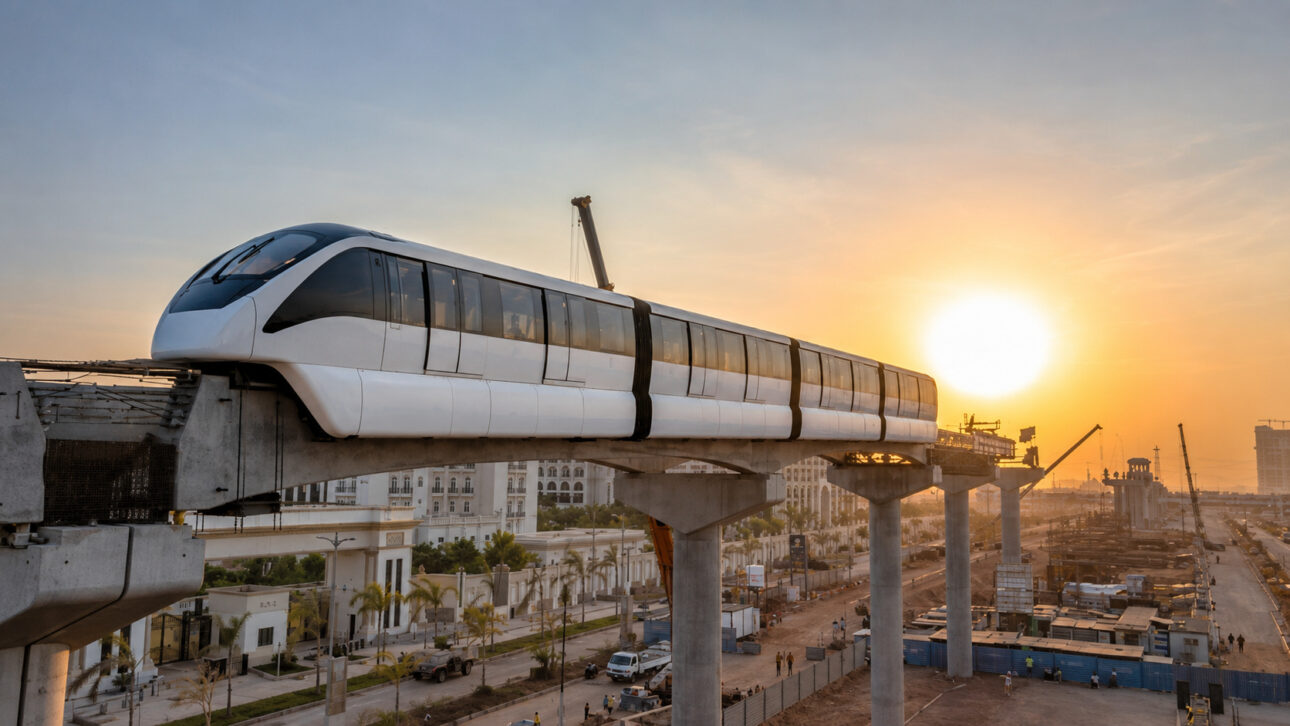 The construction of the Cairo monorail shows how an elevated urban transport line can transform ordinary streets into heavy construction sites