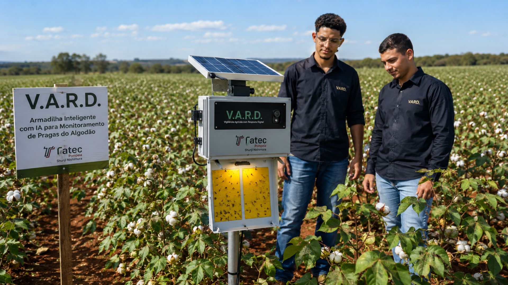 Armadilha inteligente da Fatec Pompeia usa inteligência artificial e sol para contar pragas do algodão e vence categoria de IA em prêmio de robótica agrícola.