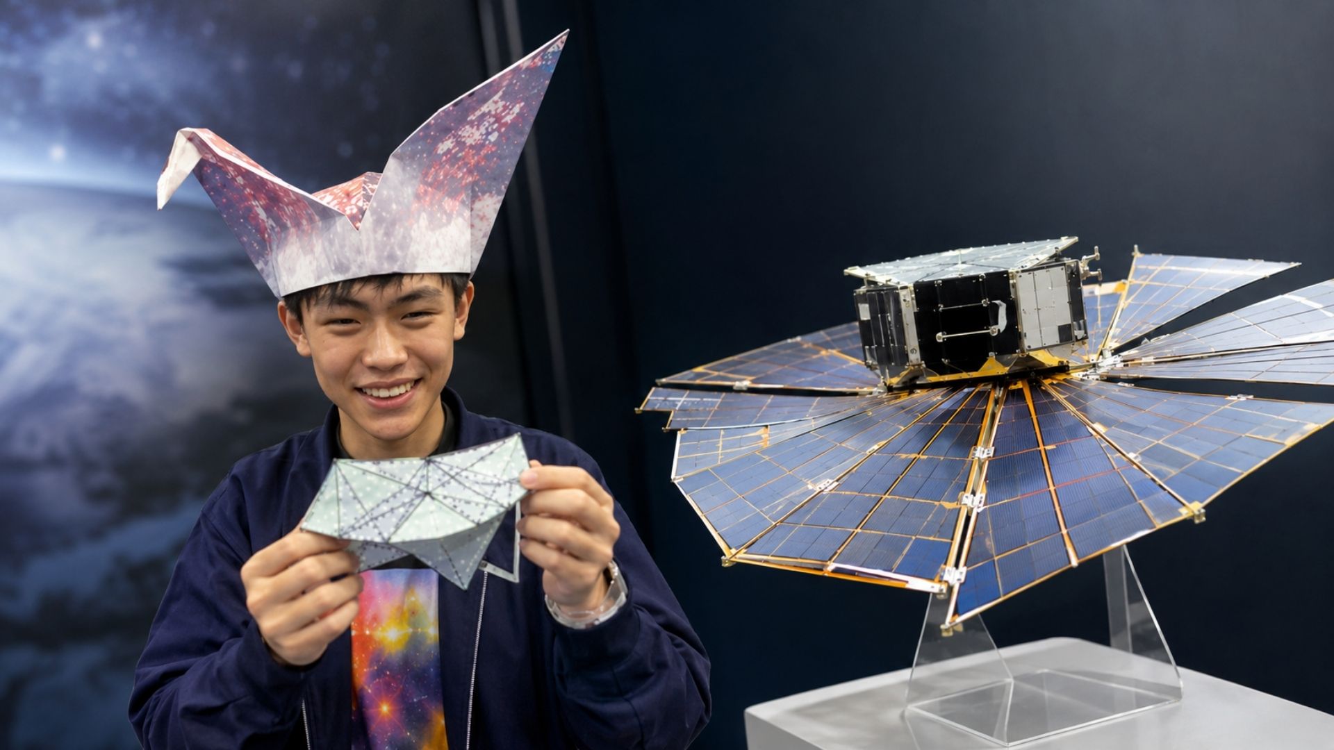 Aos 17 anos, um jovem inventor do Japão levou US$ 100 mil na maior feira de ciências do mundo com um simulador de origami que abre velas solares.