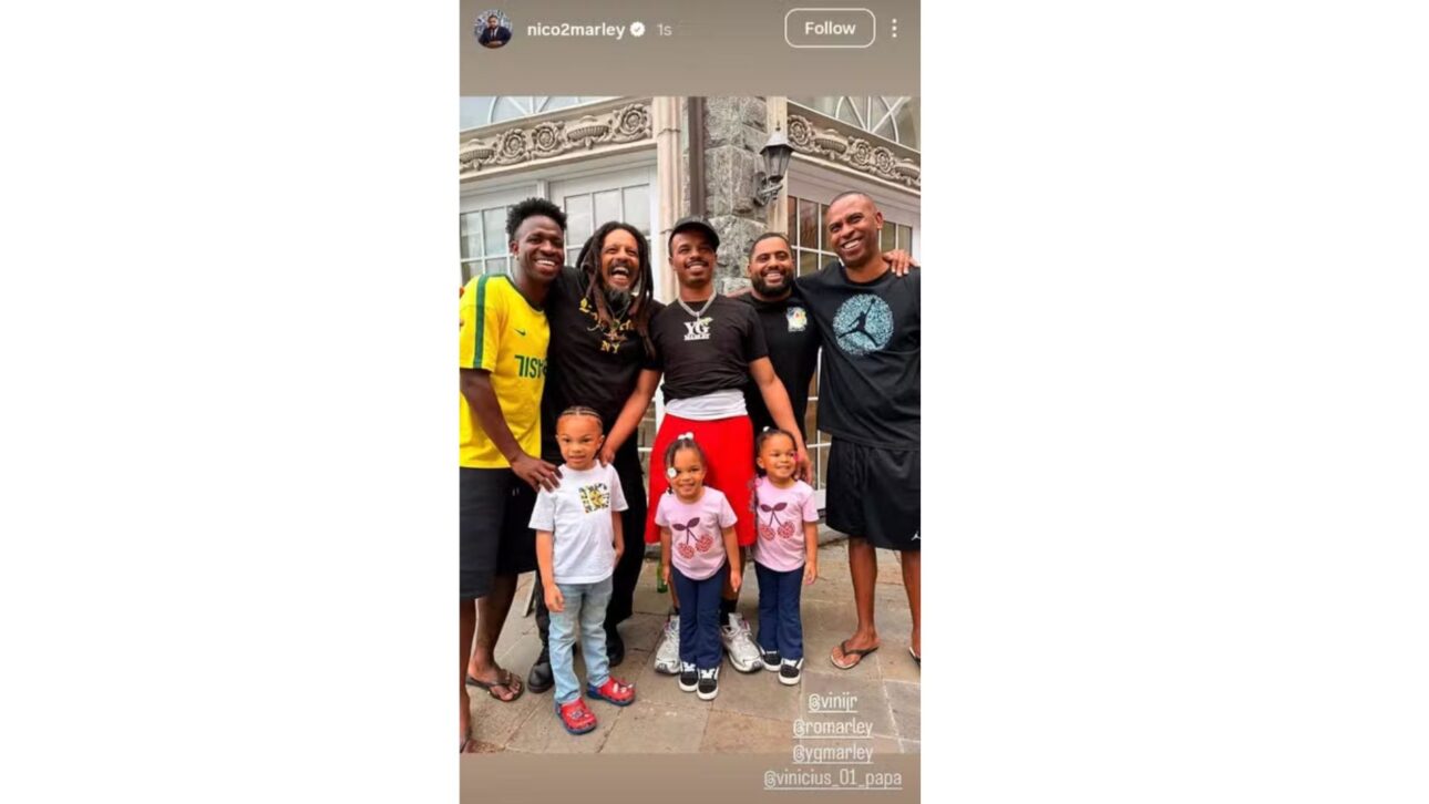 After the 1st World Cup game, Vini Jr. receives a visit from Bob Marley's grandsons, in the USA — Photo: Reproduction/Instagram