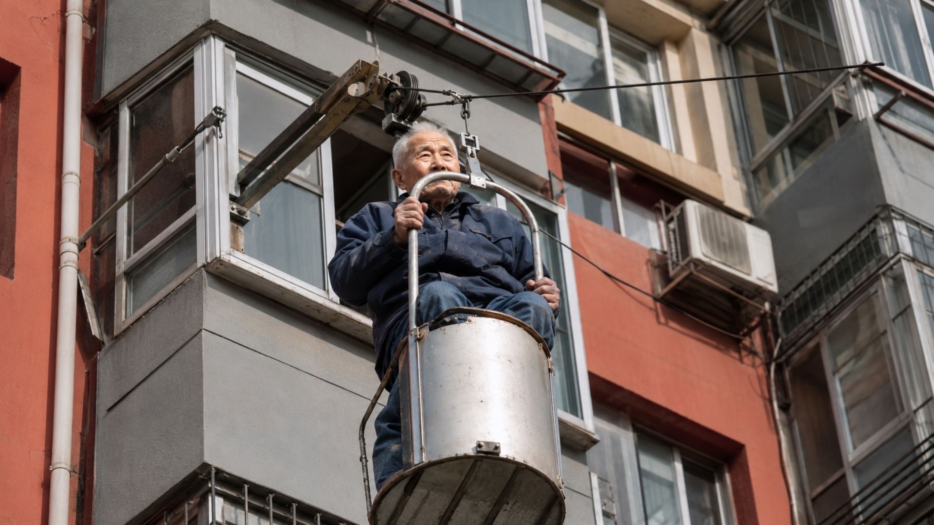 Na China, um engenheiro aposentado de um prédio sem elevador gastou R$ 6 mil num teleférico caseiro; a invenção caseira funcionou 5 anos até ser destruída.