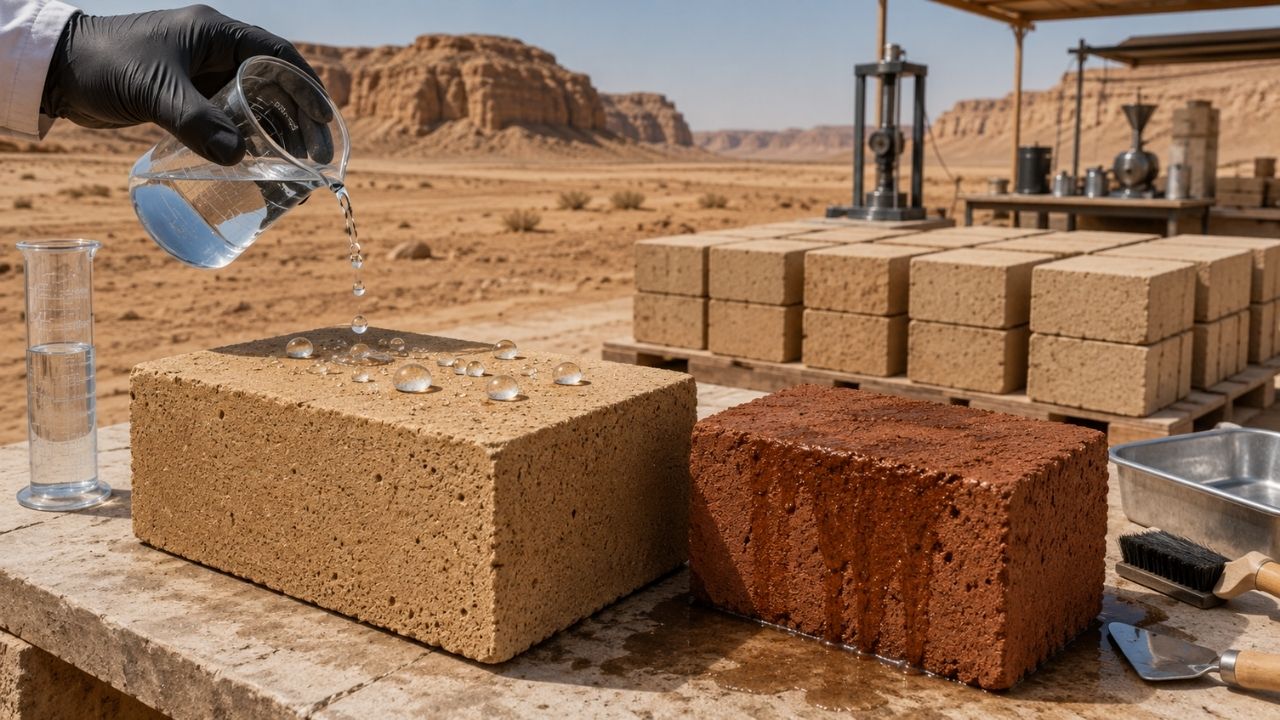 With desert sand, eco-friendly bricks use industrial ashes, reduce Portland cement and aim for industrial production.