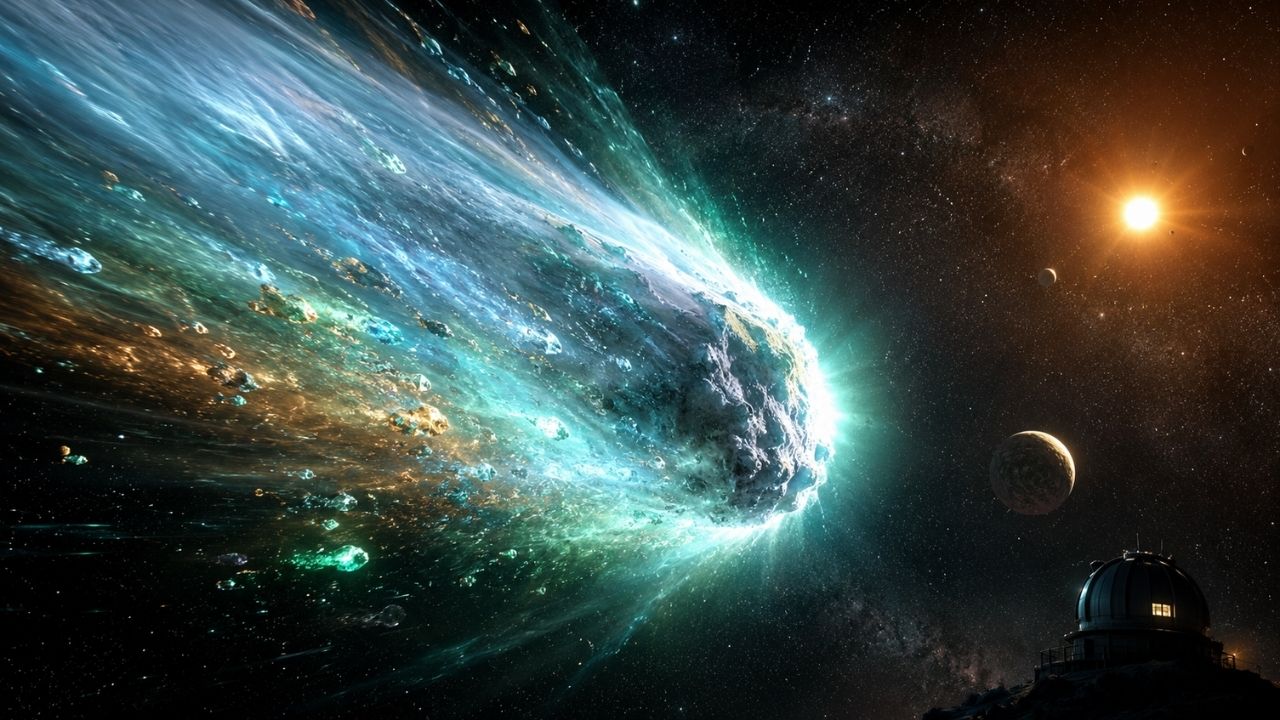 Astrônomos detectaram álcool em excesso no cometa interestelar 3IATLAS, o terceiro objeto confirmado vindo de fora do Sistema Solar, e descobriram que seu metanol escapa tanto (1)