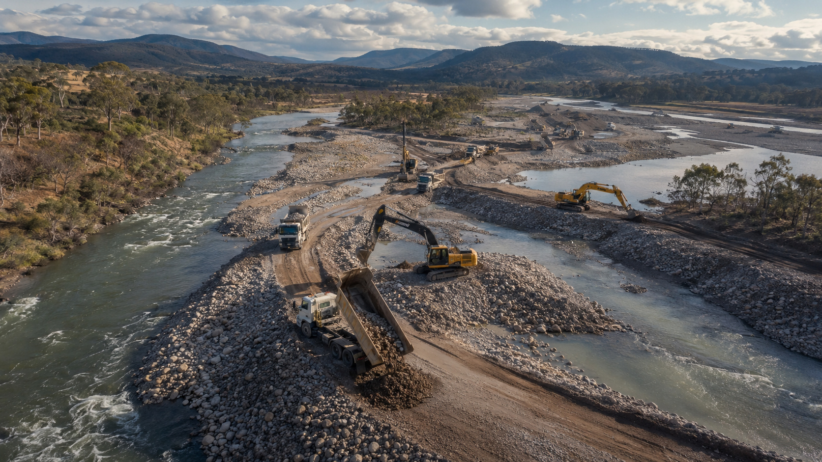 Austrália usa reposição de cascalho em rios do Murray-Darling para restaurar habitats e enfrentar décadas de erosão e simplificação do canal.