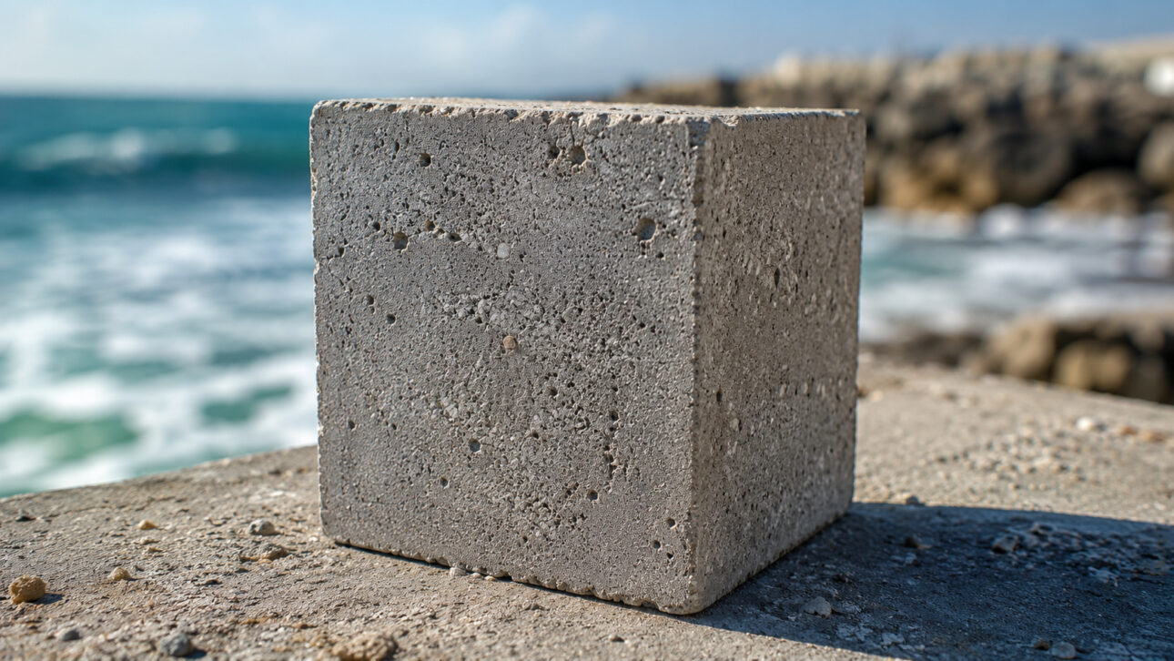 Pesquisas mostram que concreto com água do mar e areia marinha, reforçado com compósitos anticorrosão, pode mudar obras costeiras, portos e ilhas.