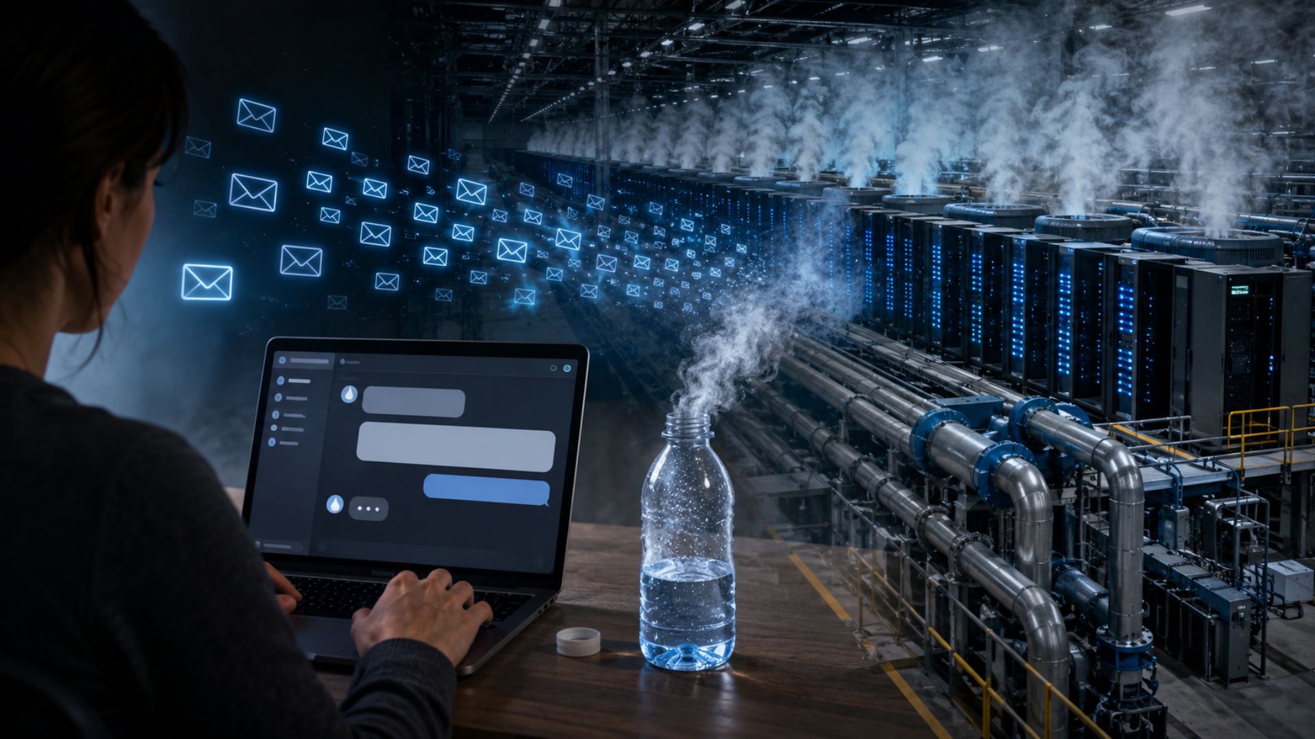 E-mail de 100 palavras no ChatGPT pode gastar 520 ml de água potável em data centers, diz estimativa sobre a pegada hídrica da inteligência artificial.