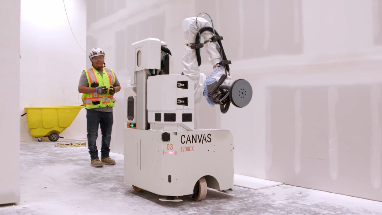 Robô de drywall da Canvas corta em até 60% o tempo de acabamento, reduz esforço físico dos trabalhadores e acelera a automação nos canteiros de obra.