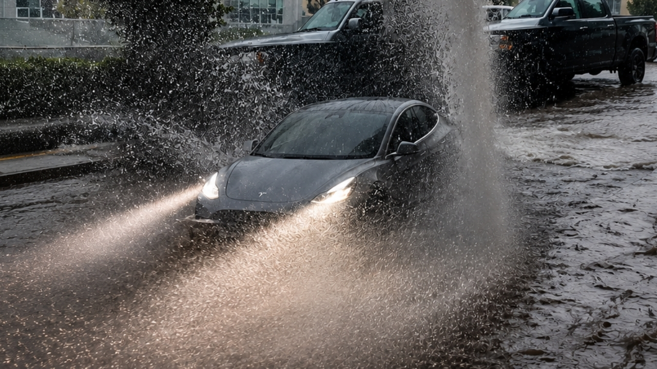 Carros elétricos e híbridos recebem alerta para enchentes marcas limitam travessia a 20 ou 30 cm, recomendam até 10 kmh e avisam que água no assoalho pode contaminar baterias, inutilizar (2)