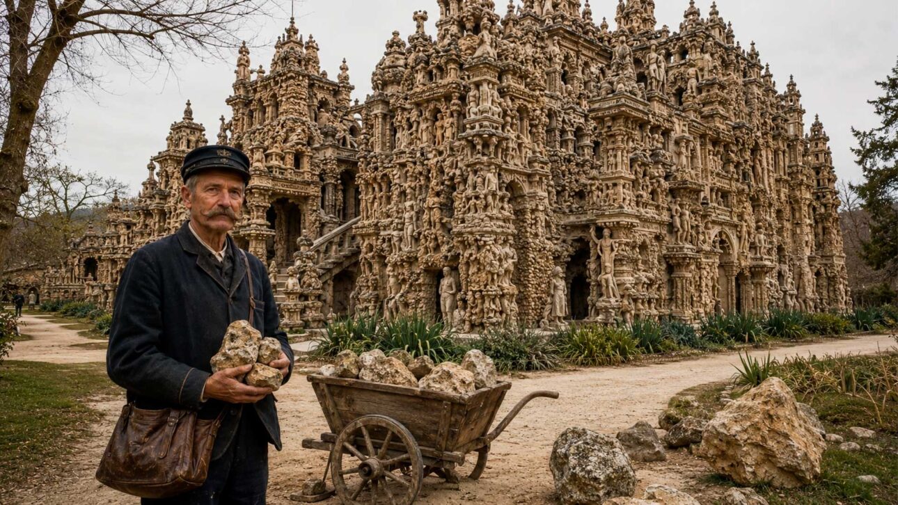 Carteiro francês levou 33 anos para construir sozinho o Palais Idéal com pedras recolhidas durante o trabalho
