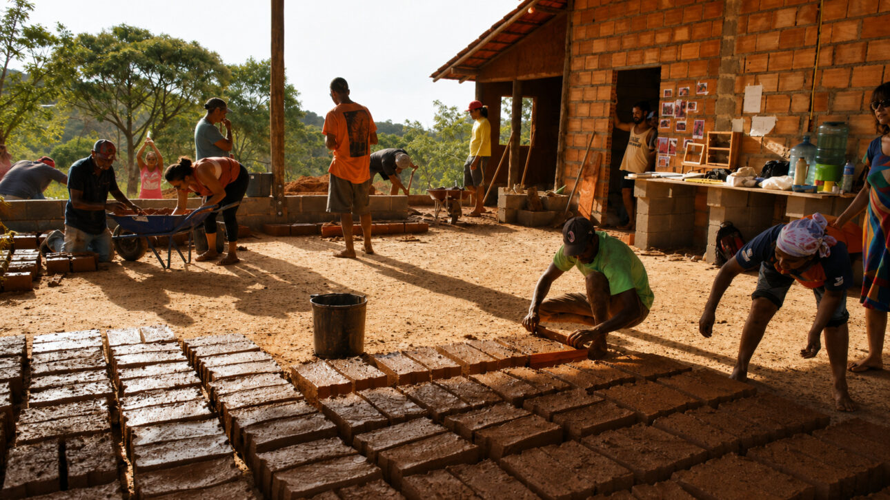Casa de terra em Minas Gerais une adobe, pau a pique e bambu em oficinas que preservam saberes locais