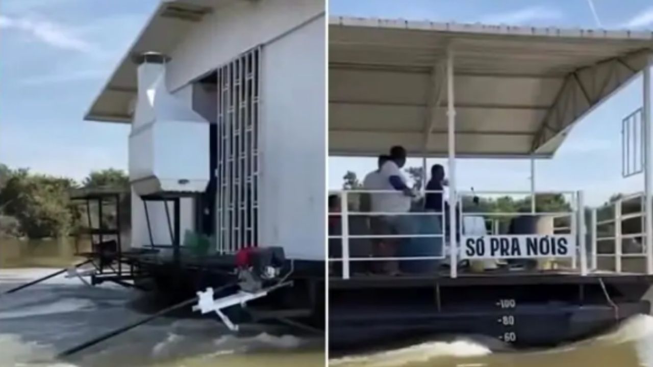casa flutuante em Cáceres une energia solar, rio Paraguai e Marinha em projeto vistoriado para navegação e passeios.