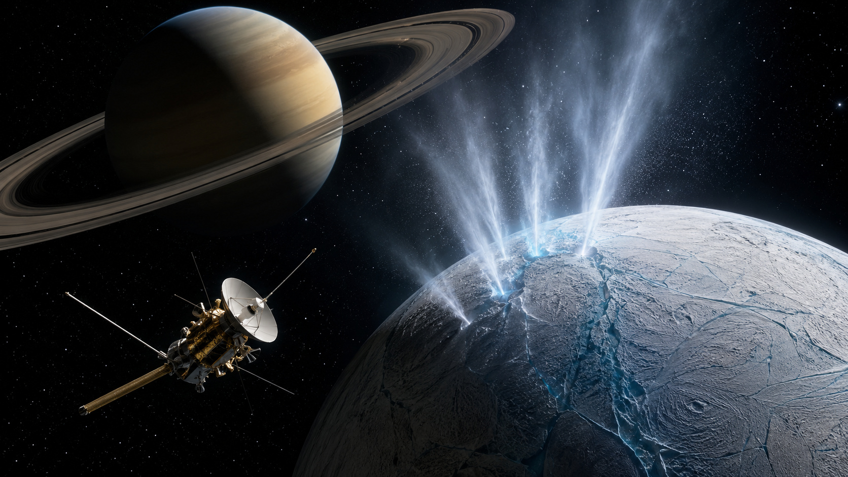 Cassini encontra moléculas orgânicas “frescas” saindo do oceano oculto de Encélado