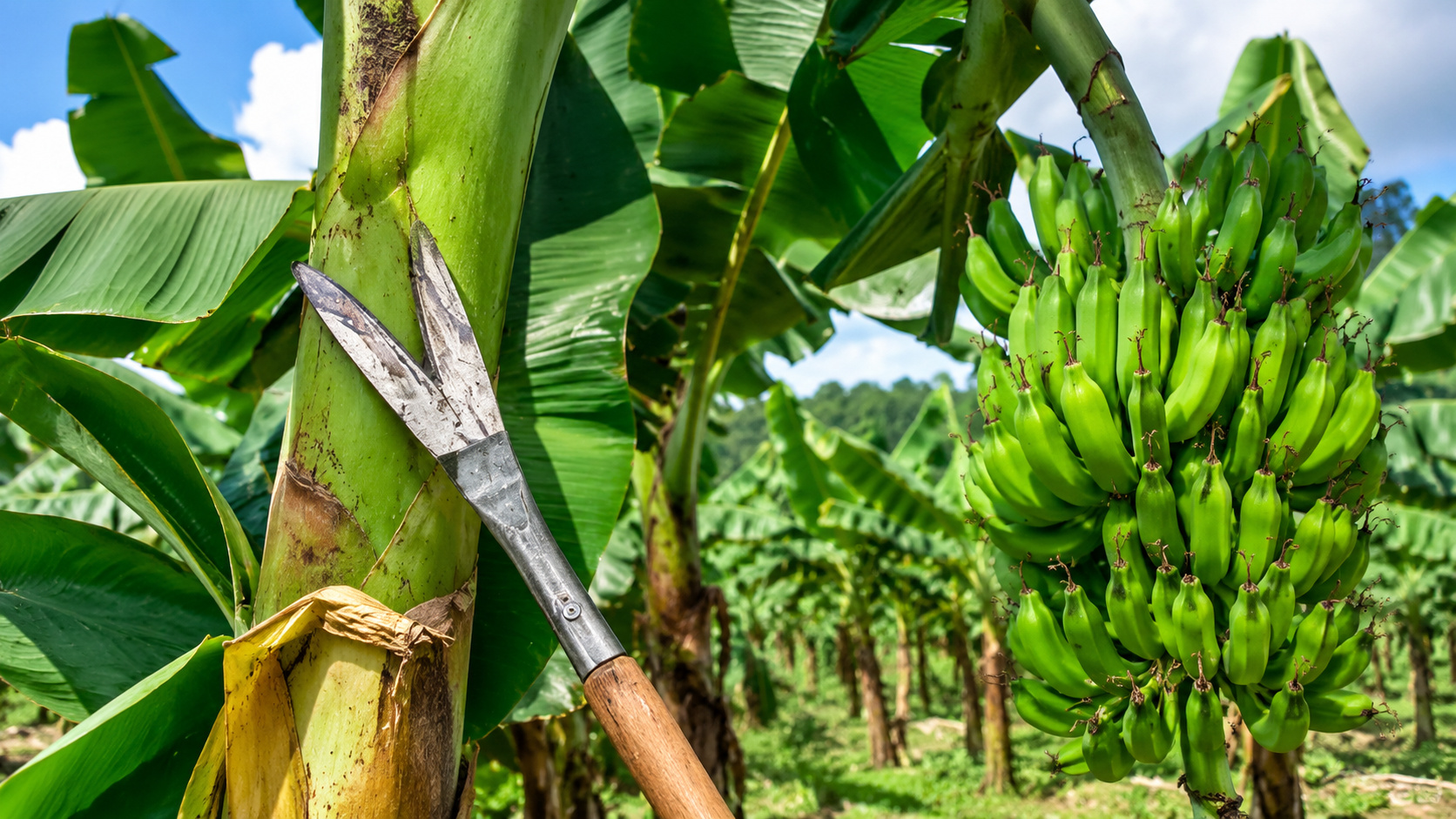 Produtor brasileiro cria equipamento prático para desfolha de bananeiras e desperta interesse técnico da Embrapa, que revela como reproduzir a solução c…