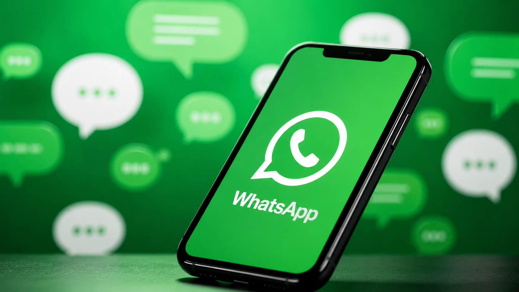 Tela de smartphone com o aplicativo WhatsApp em destaque sobre fundo verde com balões de conversa, ilustrando o teste de mensagens que desaparecem após leitura única.