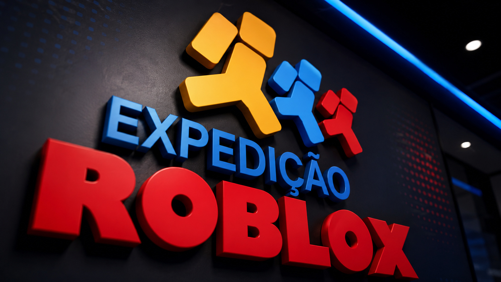 Logo da Expedição Roblox em destaque com elementos coloridos em 3D, representando projeto de programação, criação de jogos e capacitação digital para jovens brasileiros.