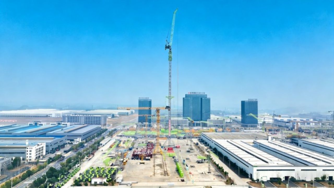 Guindaste de torre da Zoomlion mostra como turbinas eólicas, energia limpa, engenharia e parques eólicos mudam obras.