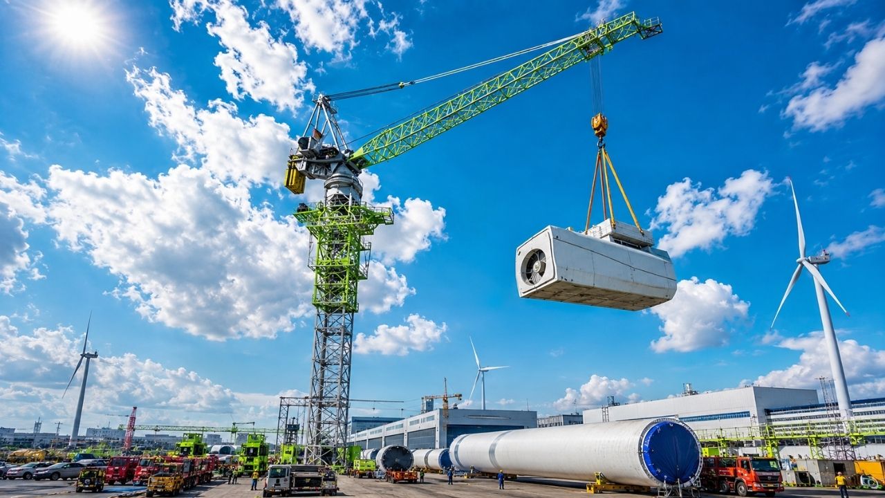 China cria o maior guindaste de torre do mundo para erguer turbinas eólicas gigantes máquina de 241 metros levanta 240 toneladas, equivale a içar 200 carros e mostra por que a energia limpa (3)