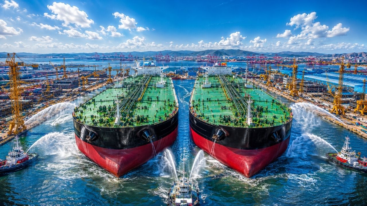 China entrega dois superpetroleiros de 306 mil toneladas no mesmo dia e bate recorde mundial navios de 332 metros saem de Dalian três meses antes do prazo, prometem mais carga (1)