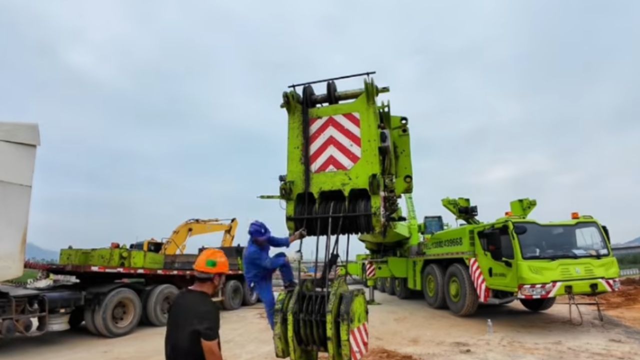 China instala puente en 24 horas con grúas Zoomlion, vigas de 125 toneladas y convoy nocturno en operación sobre río.
