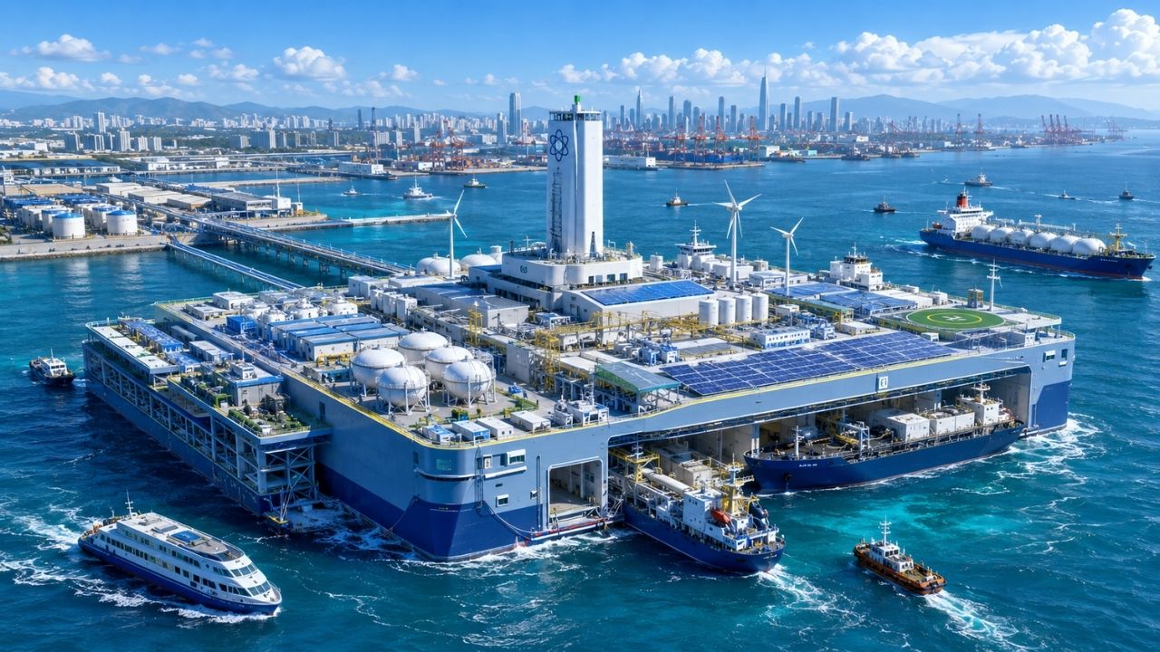 China revela plano de ilha flutuante nuclear para mudar o transporte marítimo global, usa reatores de sal fundido, hidrogênio, energia solar e eólica, e promete transformar navios, contêineres e (2)