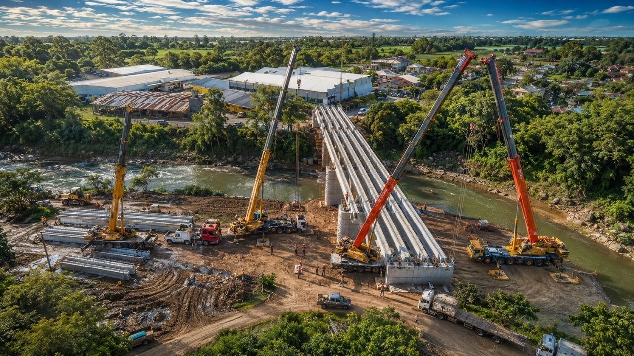 Cidade do RS conclui içamento de 8 vigas da nova Ponte Arno Inácio Utzig com operação que mobilizou 4 guinchos e 4 caminhões, marcou avanço decisivo na obra e agora abre caminho (1)