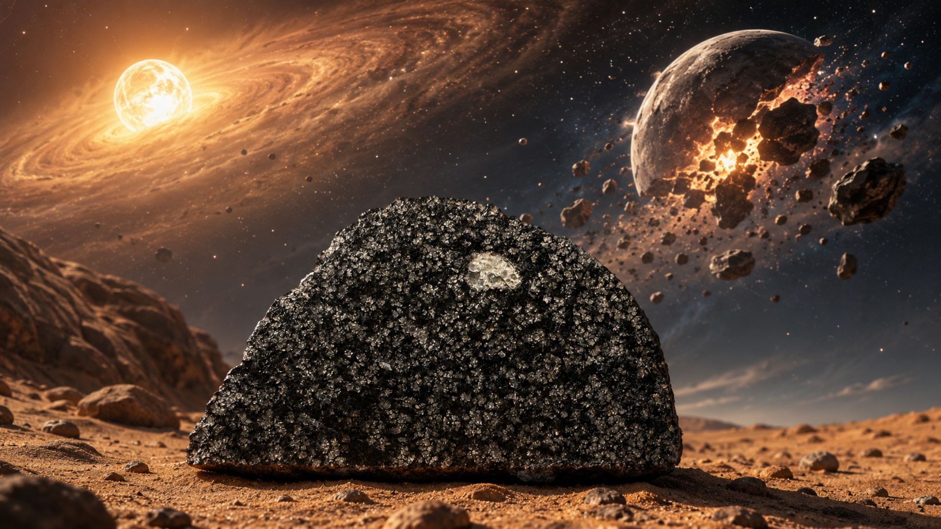 O meteorito NWA 12774, uma angrita do Saara, é fragmento de um protoplaneta do tamanho da Lua, segundo cientistas do Colorado, com base na pressão de origem