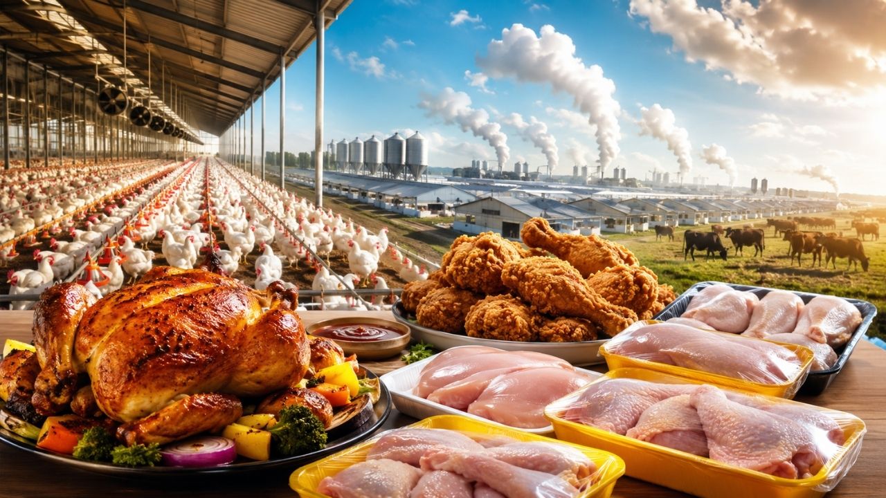 Consumidor come seis vezes mais frango que nos anos 1960, oferta global de carne quadruplica em 60 anos e relatório da FAO expõe a conta invisível no prato pecuária pode puxar 80% da alta nas