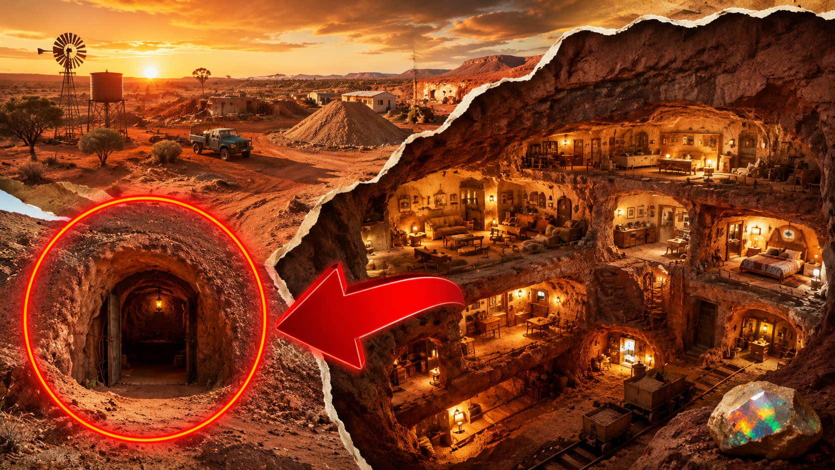 Coober Pedy, na Austrália, tem casas subterrâneas a 23°C e vive da opala desde 1915, transformando o deserto em cidade sob a terra.