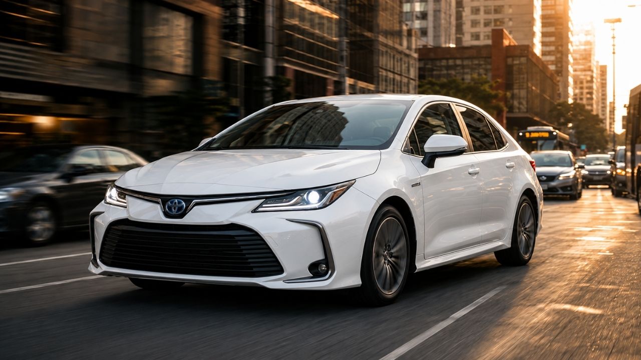 Corolla híbrido usa sistema autorrecarregável, modo elétrico em baixas velocidades e frenagem regenerativa para chegar a 17,5 km/l na cidade, provando que um carro espaçoso, silencioso e familiar também pode reduzir o gasto com gasolina sem depender de tomada