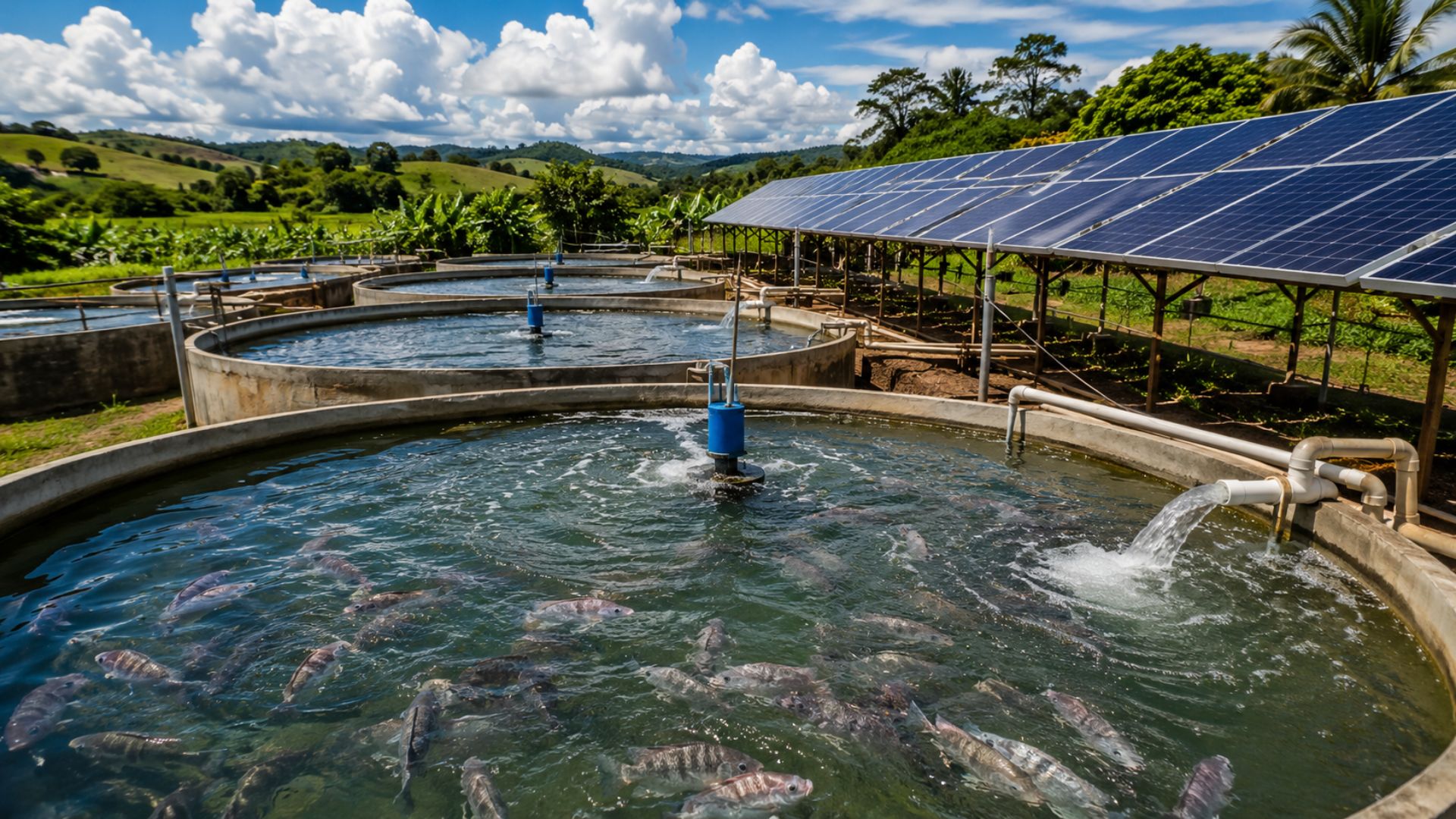 Criar tilápia com tanques movidos a energia solar ganha força no Brasil, pois os painéis oxigenam a água em locais sem luz, mas a rentabilidade exige planejamento.