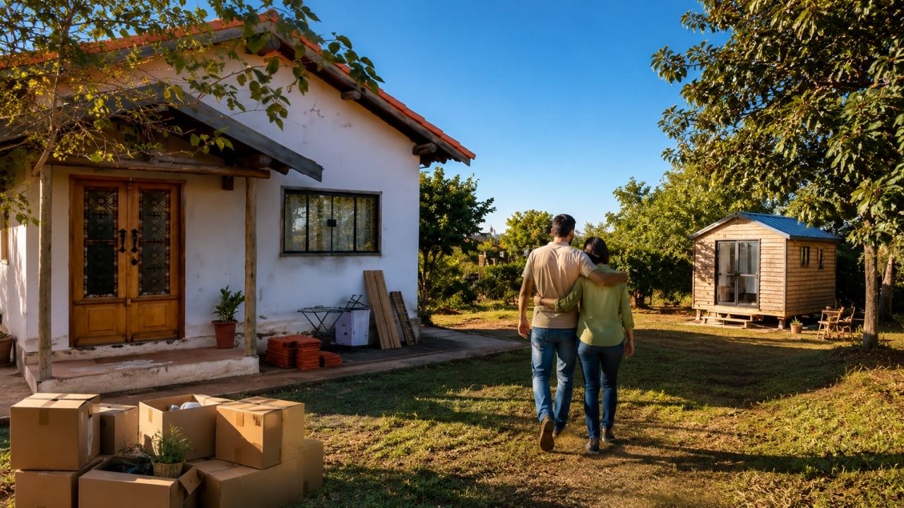 Depois de 2 anos na cabana, casal precisa sair do lar que construiu para enfrentar a maior reforma do refúgio tempo e infiltrações danificaram telhado, forro e postes, e tiny house da família (4)