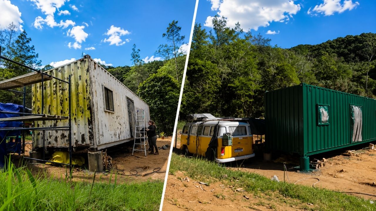 Depois de cruzar o continente americano por 4 anos, casal trocou a estrada por um refúgio no sul de Santa Catarina e começou a transformar um contêiner enferrujado em casa container (7)