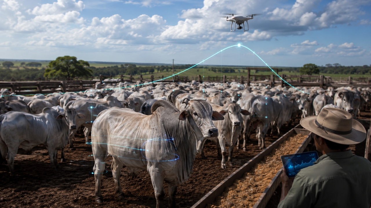 Com drones e inteligência artificial, o confinamento passa a identificar o “ponto de inflexão” dos bovinos: o momento em que o ganho de peso deixa de compensar o custo da ração e a decisão de abate pode gerar economia milionária.